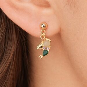 Mermaid Earrings 18K Gold Plated Colorful CZ Dangle Green Drop Dainty Elegant
